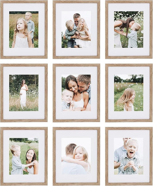 Sheffield Home 9 Piece Gallery Wall Frame Set, 11x14 Inch, Light Natural