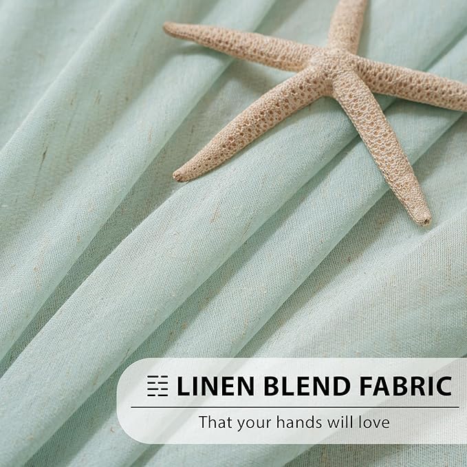 FMFUNCTEX Linen Sheer Curtains for Bedroom, Sage Green Curtains 84 inches Long for Living Room, Farmhouse French Flax Blend Window Draperies, Rod Pocket 2 Panels Set