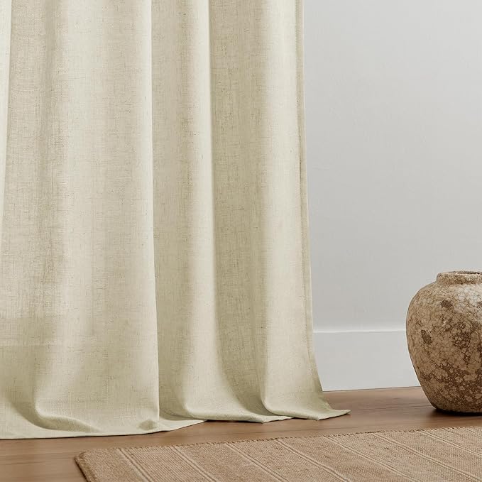 Joydeco Linen Curtains 96 Inch Length 2 Panel Sets,Light Filtering Curtains for Bedroom 70 Inch Wide Living Room Drapes with Back Tabs & Rod Pockets (W70 x L96 Inch, Linen)