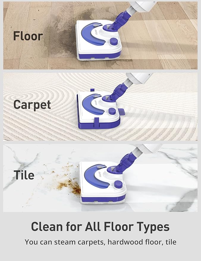 Professional Steam Mop Cleaner, 1300W Floor Steamer with Detergent Chamber, 25S Heat Up, Lightweight Steamer for Cleaning with 2 Washable Pads, Safe for Tiles, Upholstery, Carpet, Hardwood