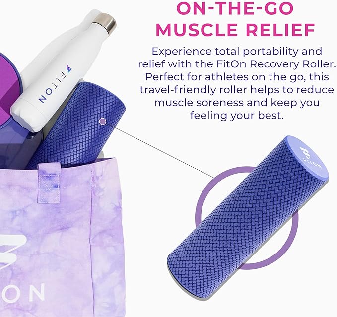 Recovery Foam Roller - High Density Travel Foam Roller for Muscle Massage and Deep Tissue Relief - Compact and Portable for Exercise, Travel, and Fitness - 12"x4", Purple