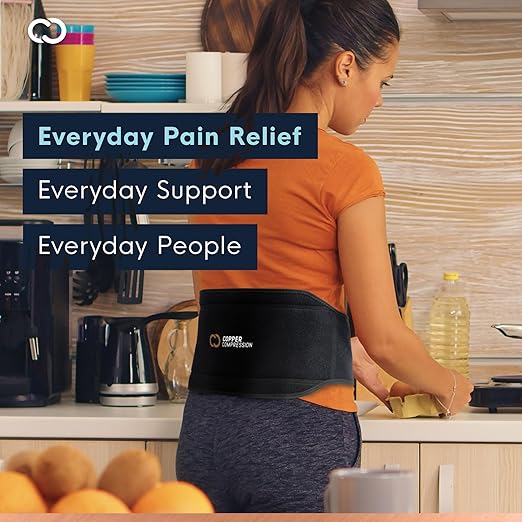 Copper Compression CopperVibe Vibration + Heat Therapy Back Wrap Vibrating Heating Massager Pad for Lower Back Pain Relief, Lumbar Muscles, Herniated Disc - Treatment Brace Device for Women & Men