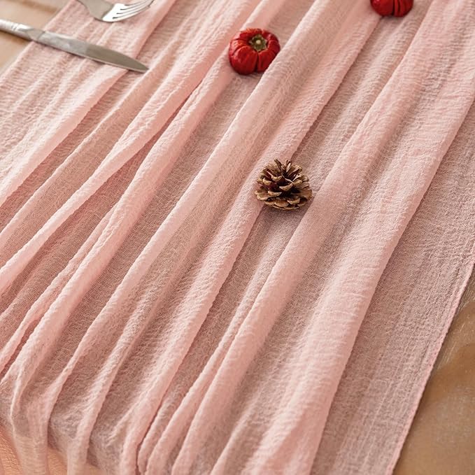 6pcs Pink Gauze Rustic Cheesecloth Table Runner 120 Inch 10 FT for Wedding Baby Shower Bridal Shower Birthday Engagement Garden Outdoor Party Long Sheer Boho Decorations