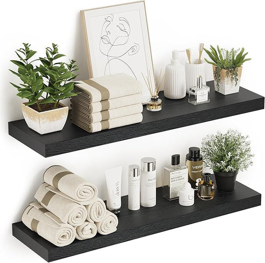 Black Floating Shelves for Wall 10 inch Deep, 36” x 10.3” x 1.8”, Large Wall Shelves for Bedroom, Bathroom, Living Room, Kitchen, Office, Modern Shelf Home Decor with Invisible Bracket