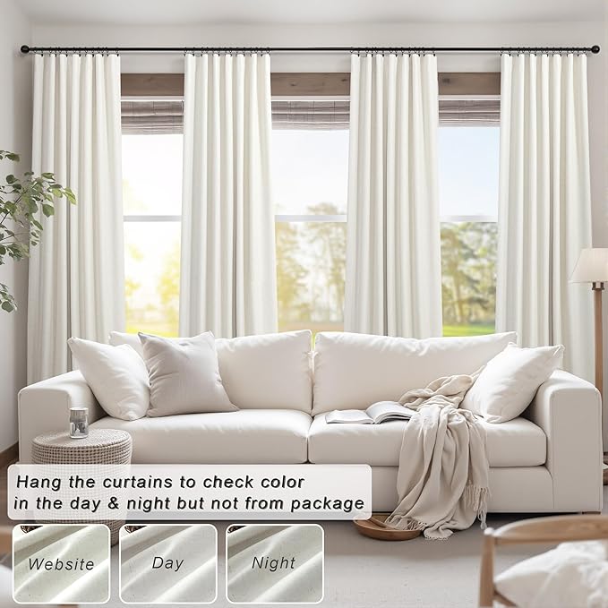 Total Blackout Linen Curtains 108 Inch Length 2 Panels Set for Bedroom Heat Cold Light Blocking Noise Reduction Cotton Linen Drape 9ft Long Floor to Ceiling Patio Sliding Door Curtain Cream White Back