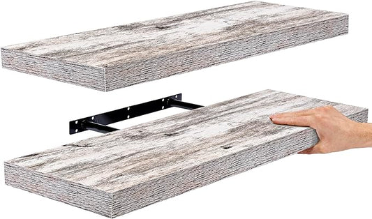 Sorbus Floating Shelves, Wall Shelves for Bedroom, Kitchen, Living Room, Bathroom Shelves Over The Toilet, Home Decor, Farmhouse, 24 x 9 Inch Wall Mounted Floating Shelves for Wall, 2 Pack, Rustic