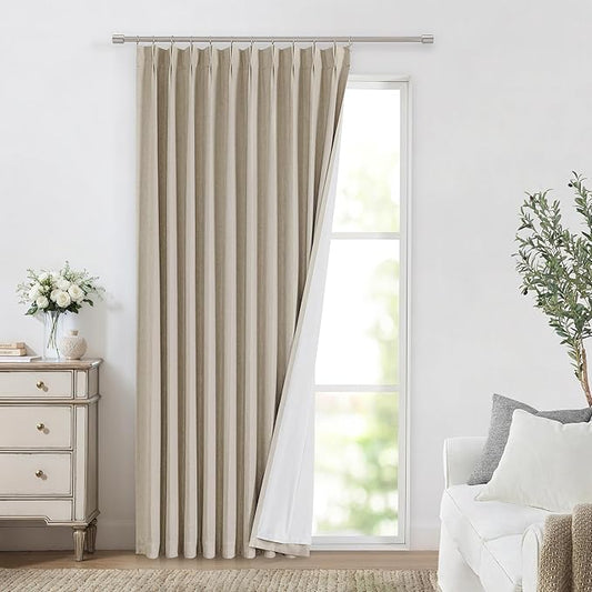 Vision Home Sand Pinch Pleated Full Blackout Curtains Linen Blended Room Darkening Window Curtains 102 inch for Living Room Bedroom Thermal Insulated Pinch Pleat Drapes with Hooks 60" Wx102 Lx1
