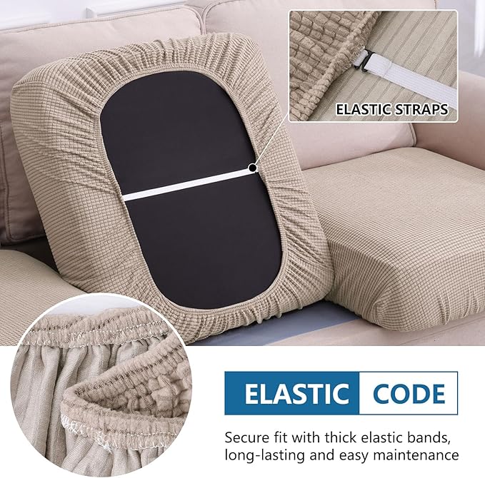 hyha Waterproof Sectional Couch Covers, Non Slip Sofa Couch Cushion Covers L Shape, Thick Stretch Jacquard Fabric, Washable Sofa Slipcovers with Elastic Bottom (1 Piece for Chaise, Taupe)