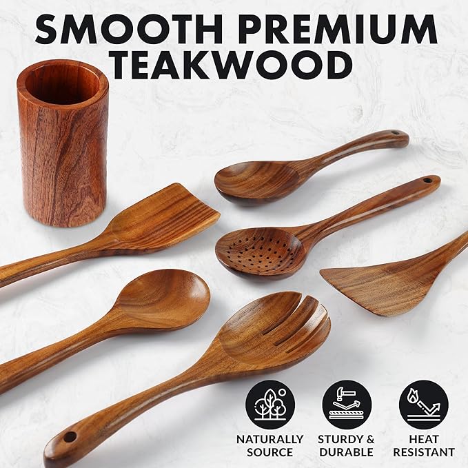 Wooden Utensils Set in Teak - Kitchen Essentials by Zulay Kitchen