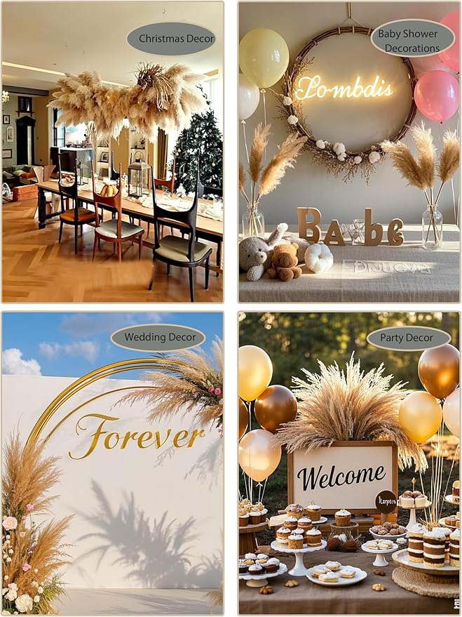 126pcs Dried Pampas Grass Decorations, Dried Flowers, Dried Bouquet in Vase, Reed Grass Bouquet for Boho Floral Wedding, Rustic Farmhouse Decor. (Vase Not Included)