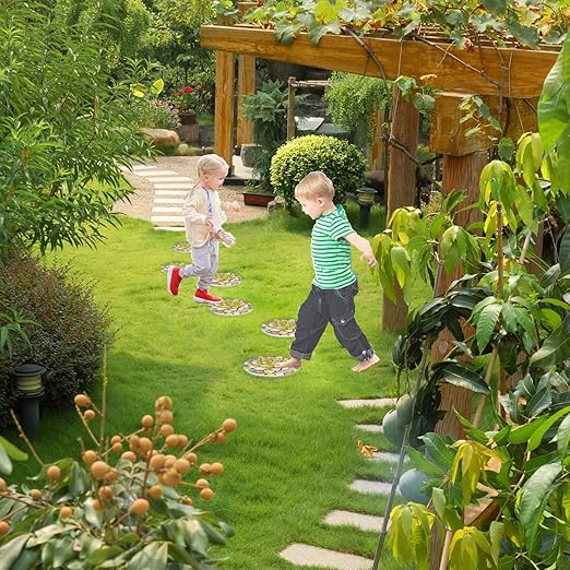 Succulent Pattern Cement Stepping Stones - Outdoor Pavers for Walkway, Multicolored Decorative Stone for Garden, 0.75 x 10 x 10 Inch