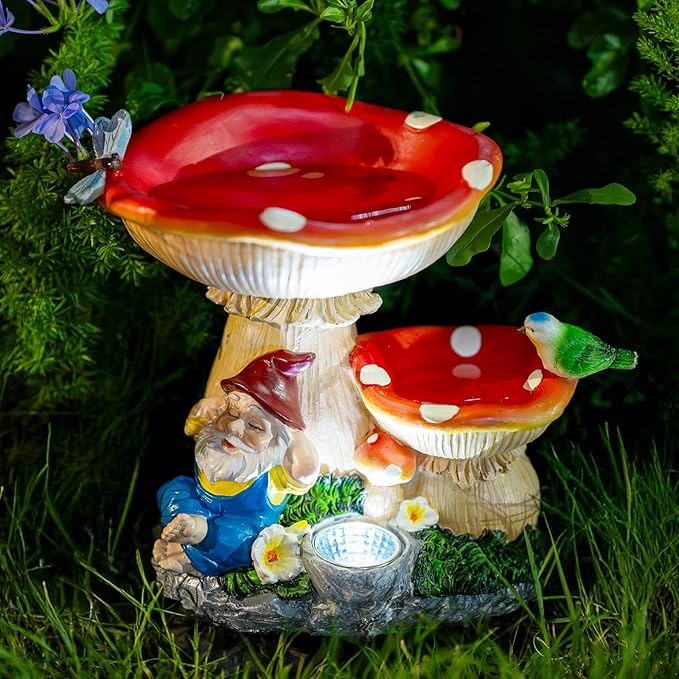 Solar Gnome Statues Figurine Lights - Garden Lighting Outdoor Decorations, Gnome Sleeping Under Mushroom, Yard Art Lawn Ornaments for Porch Patio Balcony - Gnome Gifts for Women Mom