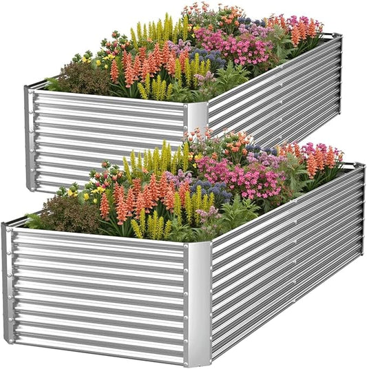 2 Pack 6x3FT Tall Galvanized Raised Garden Bed Outdoor,Metal Garden Bed for Vegetables,Steel Raised Beds for Gardening,Above Ground Garden Box for Flower-H2M