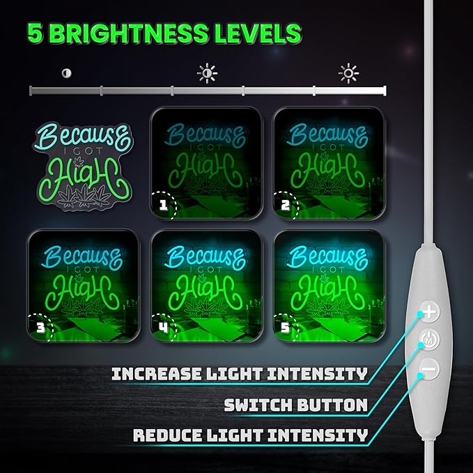 Leaf Neon Sign, Because I Got High Neon Signs for Wall Decor, Dimmable Acrylic Neon Lights for Living Room Bedroom Bar Pub Club Man Cave Game Room Hotel Party Decorations