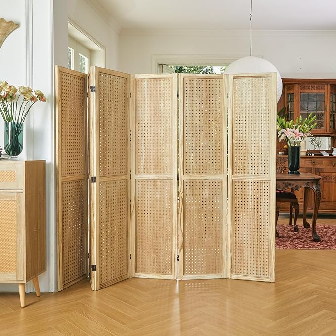 ‌Room Divider Freestanding Folding Pegboard Privacy Screen | 6-Panel Display Stand for Jewelry, Craft Shows, Retail | Natural Wood, Portable & Space-Saving Design
