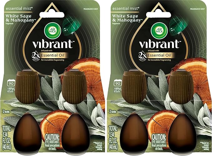AIR WICK Essential Mist Twin Refill – White Sage & Mahogany (2x.67) oz. (Pack of 2)
