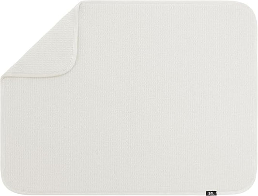 S&T INC. Dish Drying Mat XL, 18” x 24”, Absorbent Microfiber Kitchen Counter Mat, Dish Drying Pad for Dishes, Utensils, Pots and Pans, Extra Large, Cream