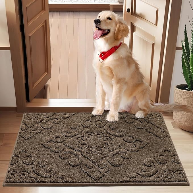 COSY HOMEER-Door-Mat-Non-Slip-Entryway-Rug 24”x36” Absorbent Welcome Mats Washable Dirt Trapper Door Mat Entrance Floor Mats for Front Back Doormats and Wet Shoes,Brown