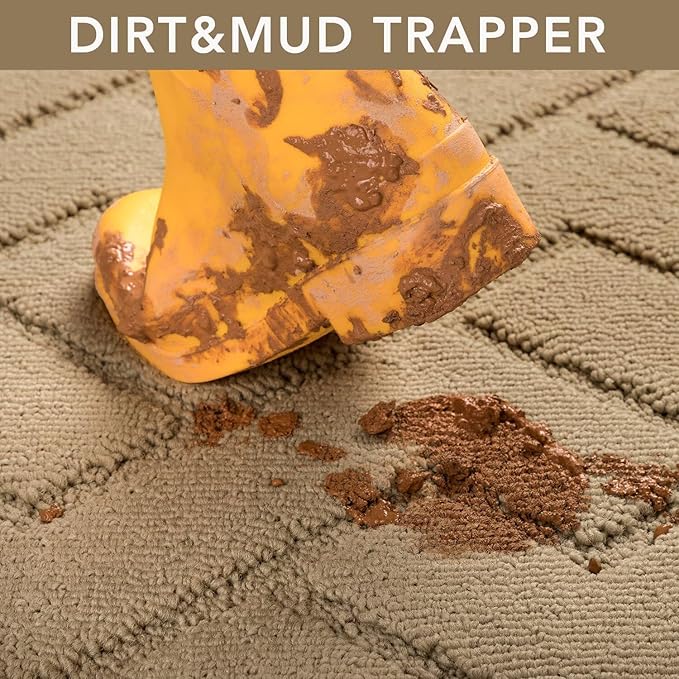 hicorfe Front Door Mat Outside Entrance,36"x59" Absorbent Muddy Dirt Resist Welcome Door Mats Outdoor Indoor,Stain and Fade Resistant,Non Slip Backing Entry Mat Doormat for Entryway(Brown)