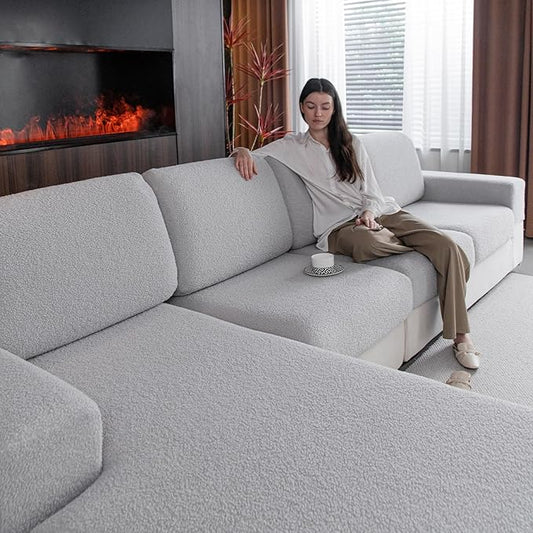 Couch Cushion Covers for Sectional Sofa, Stretch Soft Sofa Slipcovers Washable Wear-Resistant Universal Furniture Protector for Living Room(1 Piece Armrest Cover, Light Gray)