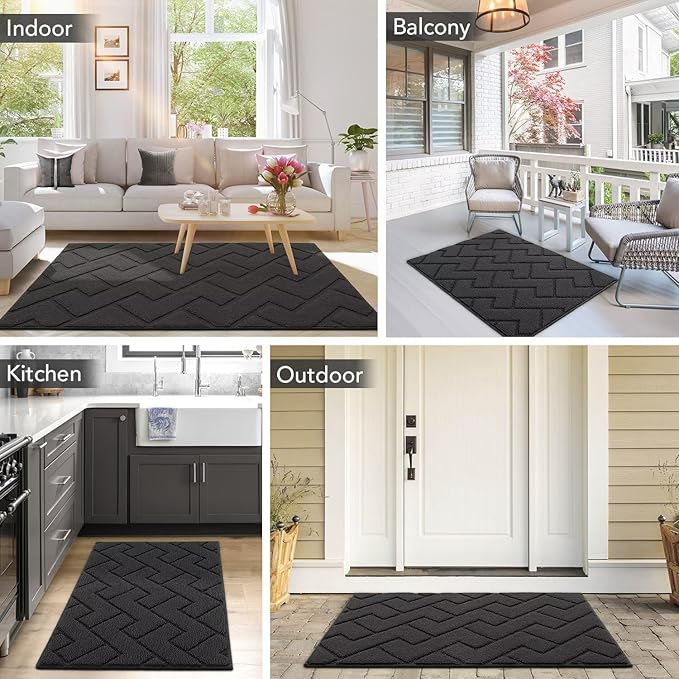 hicorfe Front Door Mat Outside Entrance,32"x40" Absorbent Muddy Dirt Resist Welcome Door Mats Outdoor Indoor,Stain and Fade Resistant,Non Slip Backing Entry Mat Doormat for Entryway(Charcoal)