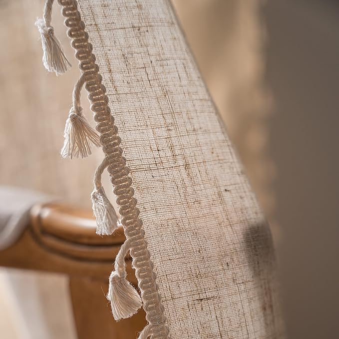 Sutuo Home Boho Curtain Semi-Blackout Crochet Hollow Lace Patchwork with Textured Linen Fabric, Handmade Tassels Rod Pocket Bohemian Window Drapes for Living Bedroom, 59" W x 96" L, 1 Panel