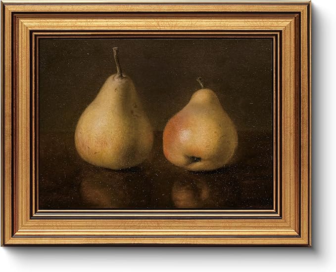 HUARCEY Gold Framed Vintage Wall Art for Living Room, Pear Fruits Painting Prints Shelf Decor for Kitchen, Aesthetic Bedroom Wall Art Decor, Christmas Gift for Friends or Family (Two Pears - 8"x10")