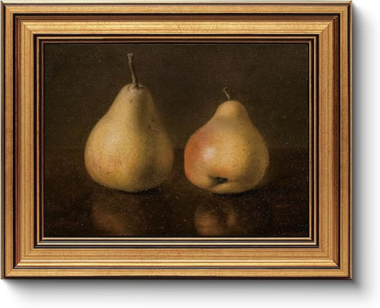 HUARCEY Gold Framed Vintage Wall Art for Living Room, Pear Fruits Painting Prints Shelf Decor for Kitchen, Aesthetic Bedroom Wall Art Decor, Christmas Gift for Friends or Family (Two Pears - 8"x10")
