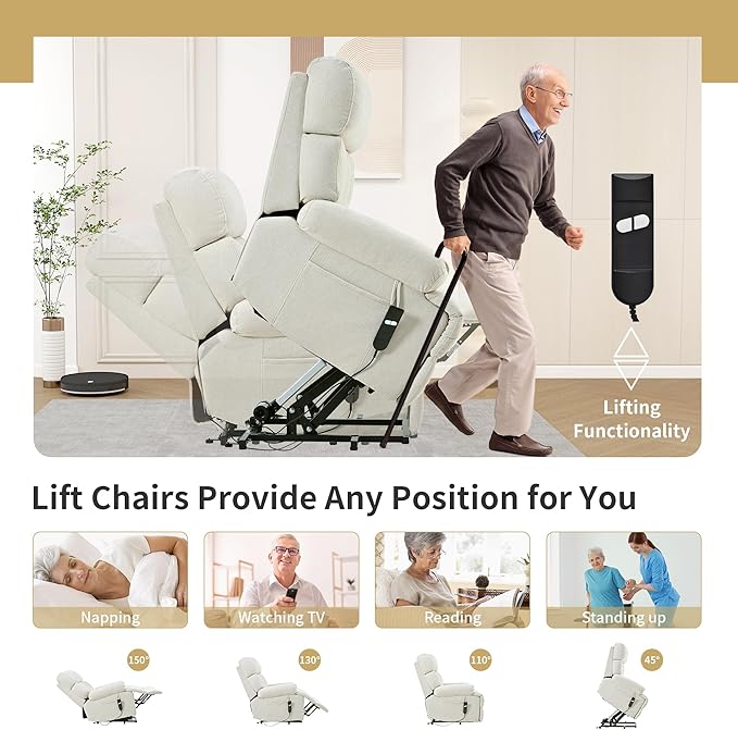 Power Lift Chair Recliners for Elderly, Overstuffed Electric Lift Recliner Chair with Widened Footrest Side Packets for Living Room Bedroom