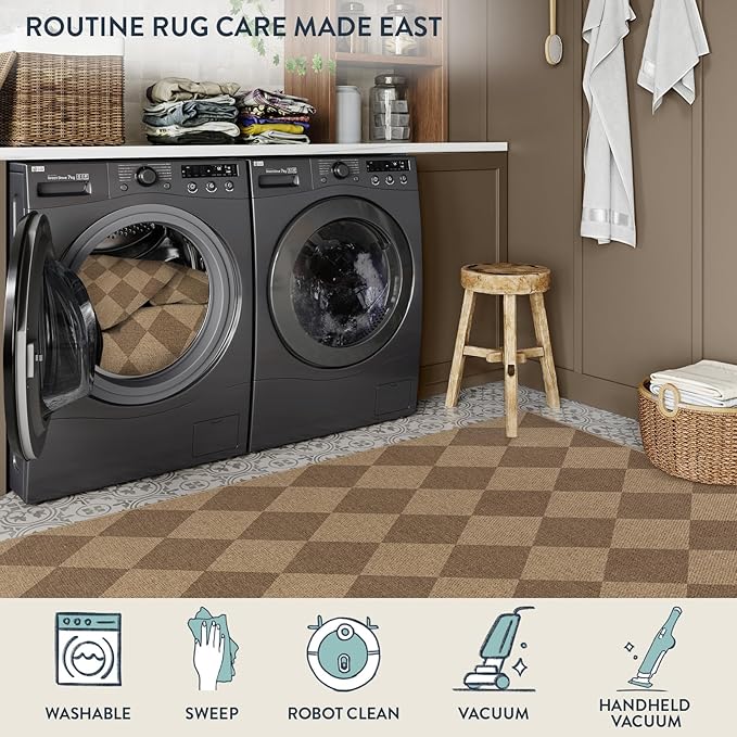 Lahome Checkered Easy Jute Indoor Outdoor Rug, 5x7 Area Rugs for Living Room Nature Large Dining Room Carpet, Washable Non Slip Indoor Outdoor Carpet for Home Office Bedroom Backyard Patio