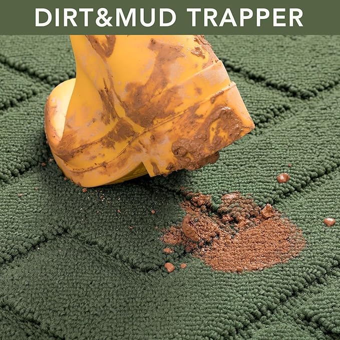 hicorfe Front Door Mat Outside Entrance,32"x40" Absorbent Muddy Dirt Resist Welcome Door Mats Outdoor Indoor,Stain and Fade Resistant,Non Slip Backing Entry Mat Doormat for Entryway(Green)