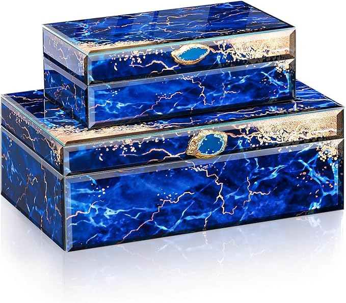 Homde Glass Decorative Storage Box: Set of 2 Boxes for Home Decor - Large Organizer with Lids for Decorations