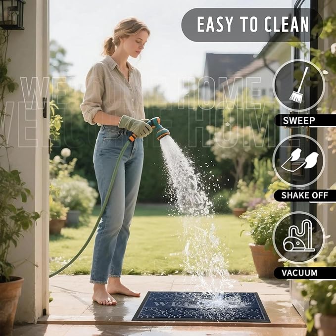 Yimobra Welcome Mat Outdoor Indoor, All-Season Waterproof Front Door Mat Outside Entrance, All-Weather Heavy Duty Non-Slip Doormat, Low Profile Porch Patio Entrance Mats, 47x24, Blue