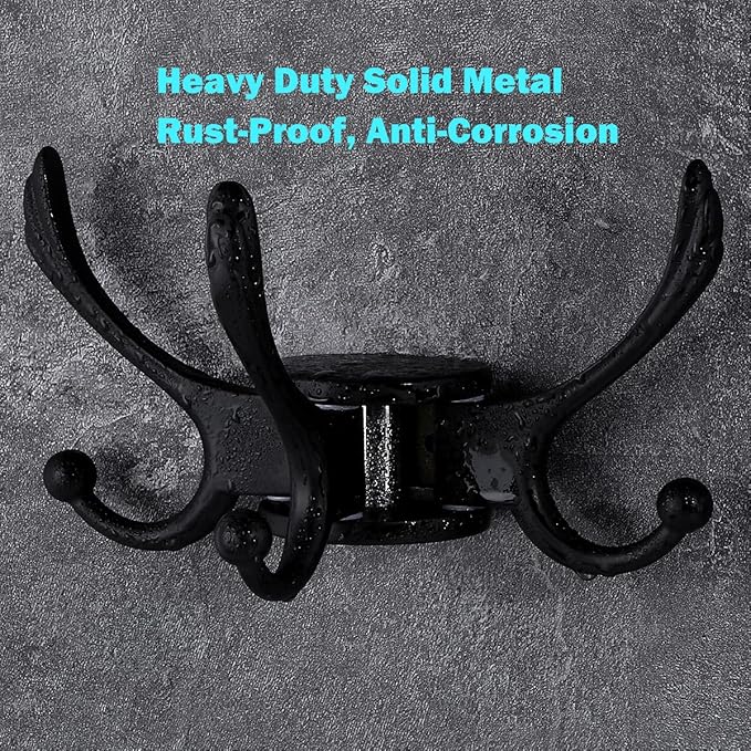 Heavy Duty Swivel Coat Hook Space Saving Towel Rope Hook Wall Mount Triple Swing Arms for RV Bathroom Kitchen Garage,Matt Black