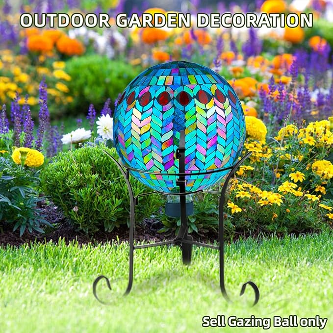VOREEN Mosaic Glass Gazing Ball Outdoor Gazing Globe, Reflective Ball Yard Decoration for Homes, Patio, Lawn and Gardens, Gift for Mom Wife Friend, 10-Inch, Blue
