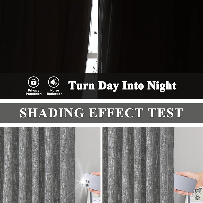 Vision Home Charcoal Grey Full Blackout Curtains Pinch Pleated Room Darkening Window Curtains 63 inch for Living Room Bedroom Thermal Insulated Pinch Pleat Drapes with Hooks Back Tab 2 Panel 40"Wx63"L