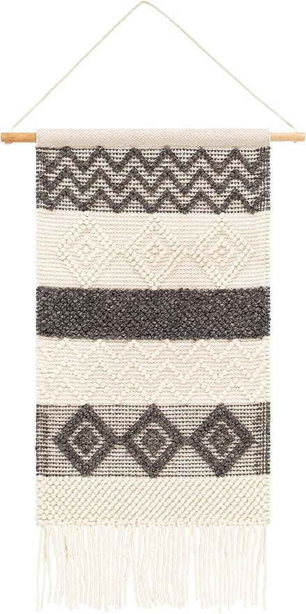 Mark&Day Wall Hanging, Flaurling Bohemian/Global Farmhouse Charcoal Tapestry Wall Hanging for Living Room, Bedroom, Office or Kitchen (44"H x 22"W)