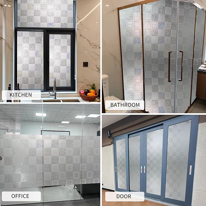 Window Film Privacy Day and Night with Installation Tools, Static Cling Glass Film Ideal for Home Shower Office Glass Door (White, 17.5X196.9 Inch)