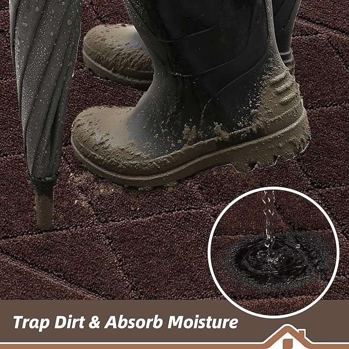 BEQHAUSE Dirt Trapper Door Mat 24" x 36", Doormat Non-Slip Entryway Rugs Washable, Dog Door Mat Stain Resistant and Absorbent Welcome Floor Mat for Front Back Door, Muddy Wet Shoes & Paws, Brown