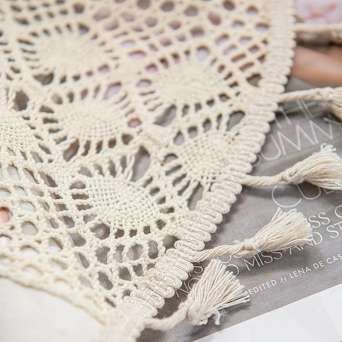 Sutuo Home Boho Curtain Crochet Dots Patchwork Semi-Blackout Bohemian Handmade Tassels, Rod Pocket Window Treatment Vintage Rustic Farmhouse Drapes for Living Bedroom, 1 Panel 59" W x 84" L, Beige