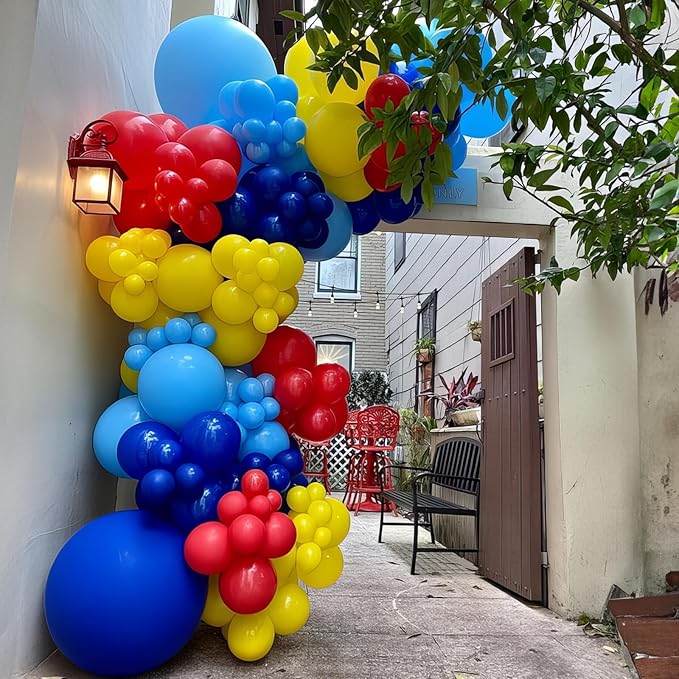 Red Yellow Blue Balloons Light Baby Royal Metallic Blue Red Yellow Primary Balloons with Colorful Confetti Latex Balloon for Carnival Circus Baby Shower Birthday Party Decor