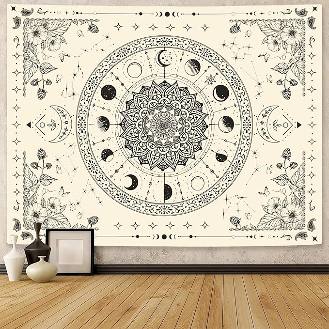 Lunerfex Mandala Moon Tapestry Boho Tapestry for Bedroom Black and White Tapestries Wall Hanging Living Room Wall Art and Home Decor 44x60