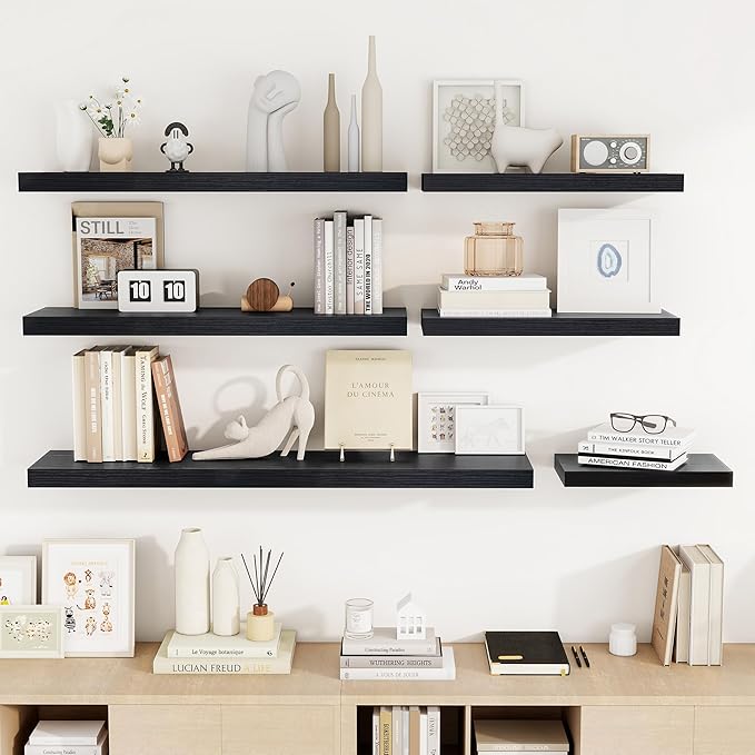 36 Inch Floating Shelves, 36"x9.25"x1.5" Inch Deep Floating Shelves for Wall, Wooden Shelves for Bathroom, Bedroom, Living Room, Black