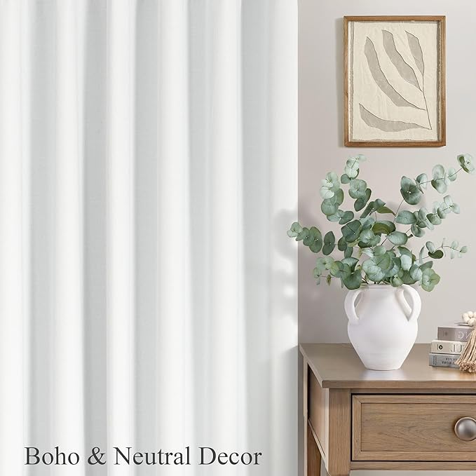 White Curtains 58 Inch Length for Bedroom 2 Panel Set Heat Full Light Blocking Drapes Short Window Blackout Linen Curtains for Kitchen Kids Room Thermal Insulated Living Room Window 58 Long Back Tab