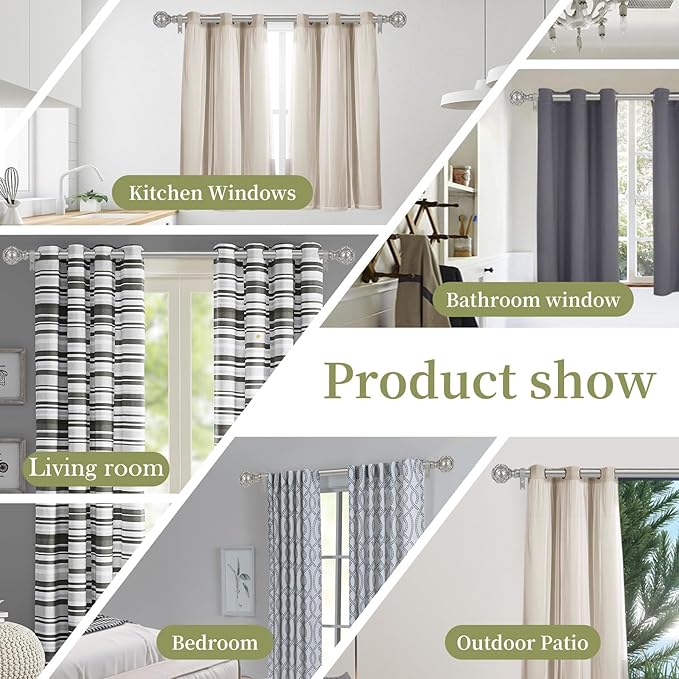 Silver Adjustable Curtain Rods for Windows:18-45 Inch Farmhouse Heavy Duty Curtain Rod for Bedroom Living Room,Boho Decorative Rustic Drapery Rods with Vintage Coastal Finial,Antique Silver