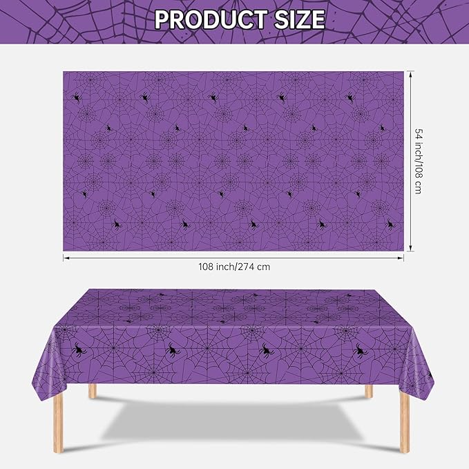 2 Pcs Halloween Tablecloth - Plastic Halloweens Spider Webs Table Cloth, Purple Disposable Rectangle Spiderweb Table Cover for Halloween Party Decorations Supplies Favors Tables Decor, 108 x 54 Inch