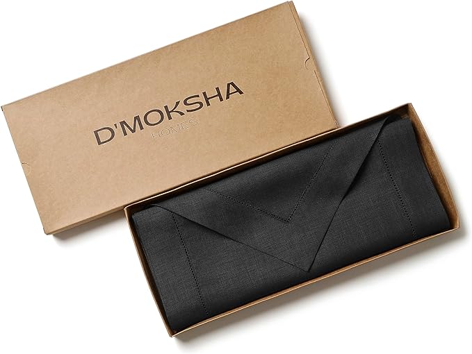 D'Moksha Homes Black Linen Table Runner 108 Inches Long - 100% Pure Linen Diamond Table Runner 14 x 108 Inch for Dining, Fall and Halloween - Machine Washable