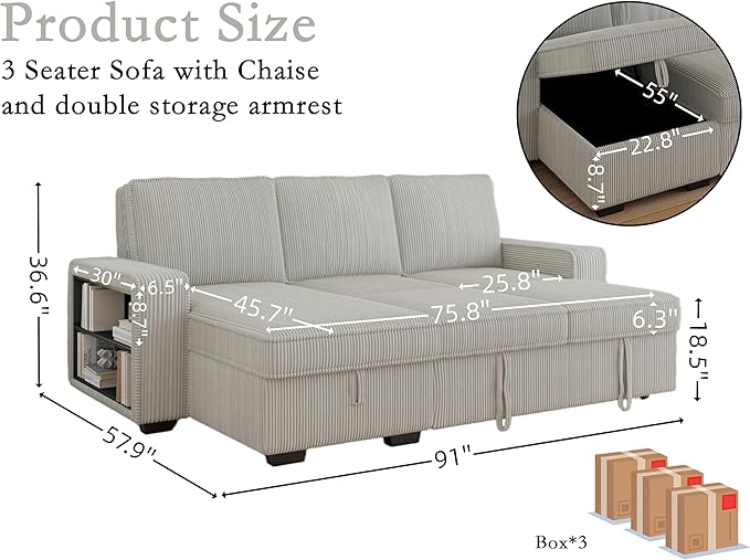 91-inch Reversible Sectional Sleeper