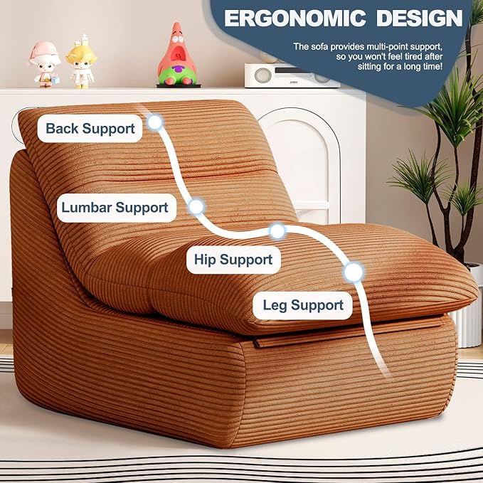 Misolant Bean Bag Chairs，Big Corduroy Fabric Sofa Bean Bag Chair for Adults and Teens with High-Resilience Sponge, Non-Slip Base Floor Lounge Sofa for Home, Living Room, Bedroom, Gaming Brown