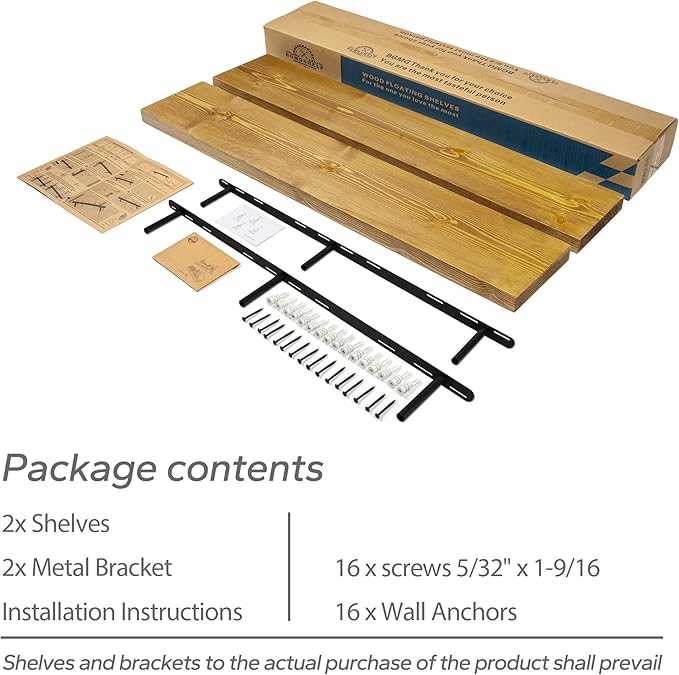 BGMG Wood Floating Shelves 48 inch Set of 2, Rustic Wooden Wall Mount Shelves for Living Room Bedroom Kitchen Farmhouse-48x6.7x1.25 inch- Gold Oak